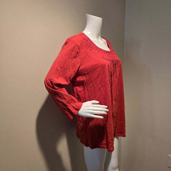 NWT Laura Scott Embroidered Knit Top Fire Island Red L - Picture 6 of 7